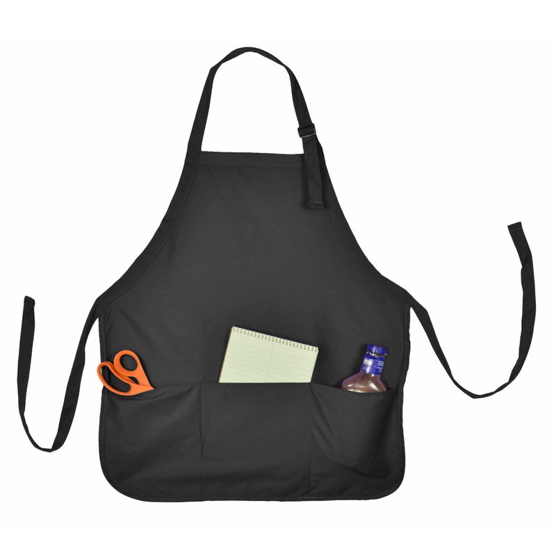DALIX Apron Commercial Restaurant Home Bib Spun Poly Cotton Kitchen Aprons (3 Pockets) in Black 2 Pack - Image 2